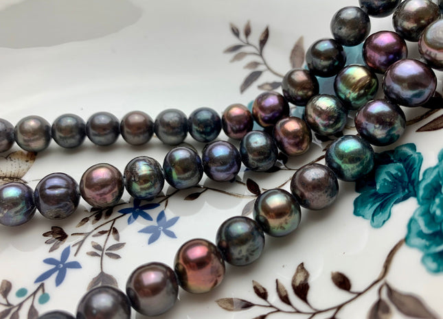 10-12 mm AA Half Strand Large Hole Peacock Color Freshwater Potato Pearl Beads Hole Size 2.2 mm Genuine Large Hole Peacock Pearls #1848