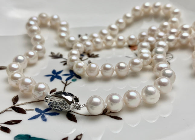 18/20/24 Inches Hand Knotted 7 mm AA Freshwater Potato Pearl Necklace With Silver/Gold Clasp #1850