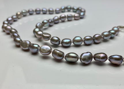 18/20/24 Inches Hand Knotted 8x10mm AAA Freshwater Potato Nugget Pearl Necklace Gray Color Genuine Pearl Necklace With Silver Clasp #1851