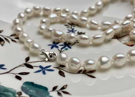 18/20/24 Inches Hand Knotted 8x10mm AA Freshwater Potato Nugget Pearl Necklace Natural White Genuine Pearl Necklace With Silver Clasp #1852