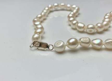 18/20/24 Inches Hand Knotted 9-10mm AA Freshwater Potato Nugget Pearl Necklace Natural White Genuine Pearl Necklace With Silver Clasp #1854