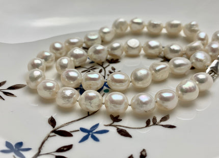 18/20/24 Inches Hand Knotted 9-10mm AA Freshwater Potato Nugget Pearl Necklace Natural White Genuine Pearl Necklace With Silver Clasp #1854