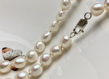 18/20/24 Inches Hand Knotted 9-10mm AA Freshwater Potato Nugget Pearl Necklace Natural White Genuine Pearl Necklace With Silver Clasp #1854