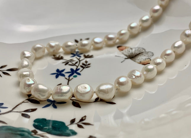 18/20/24 Inches Hand Knotted 9-10mm AA Freshwater Potato Nugget Pearl Necklace Natural White Genuine Pearl Necklace With Silver Clasp #1854