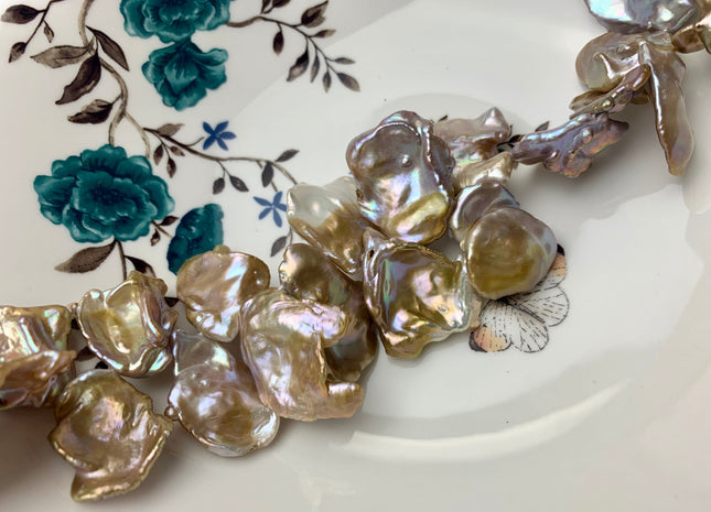 One-Of-A-Kind 25x35 mm AAA Rare HUGE Keshi Freshwater Pearl Beads Genuine Natural Gold Seaweed Mauve Pink Freshwater Keshi Pearls #1860