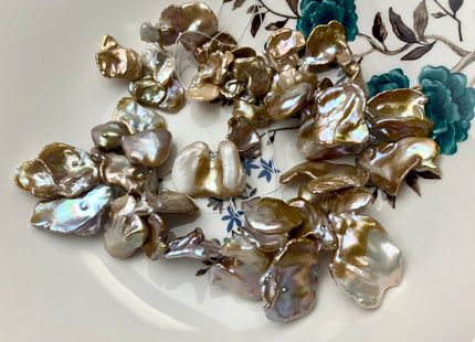 One-Of-A-Kind 25x35 mm AAA Rare HUGE Keshi Freshwater Pearl Beads Genuine Natural Gold Seaweed Mauve Pink Freshwater Keshi Pearls #1860