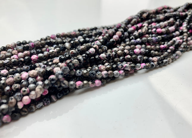 WHOLESALE 3 mm Faceted Round Multi Pink Purple Black Agate Gemstone Beads Genuine Agate Gemstone Loose Beads 14 Inches #2468