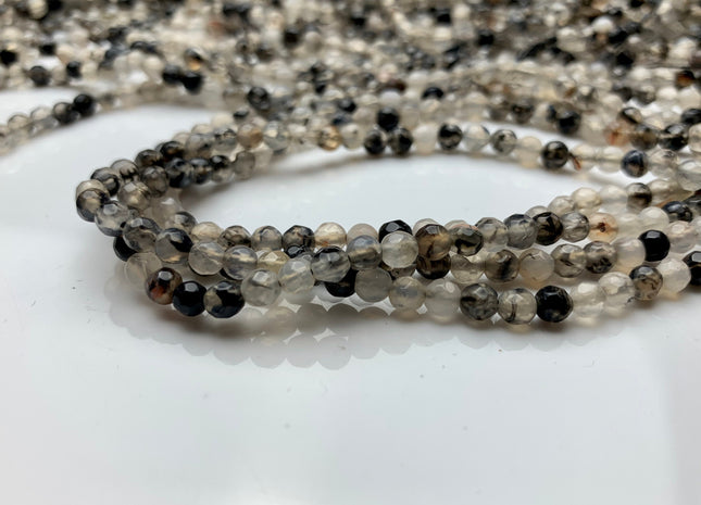 WHOLESALE 4 mm Faceted Round Dragon Vein Agate Gemstone Beads Genuine Agate Gemstone Loose Beads 14 Inches #2469