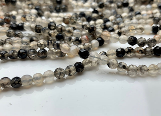 WHOLESALE 4 mm Faceted Round Dragon Vein Agate Gemstone Beads Genuine Agate Gemstone Loose Beads 14 Inches #2469