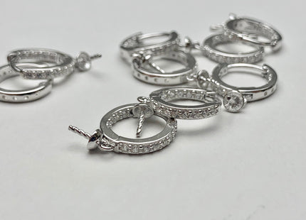 One Pair 925 Sterling Silver Earring Setting With CZ Genuine 925 Sterling Silver Earring Findings For Half Drilled Pearls #10348-k