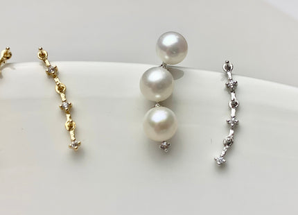 One Pair 925 Sterling Silver/Gold Earring Setting With CZ Genuine 925 Sterling Silver Earring Hook Findings For Half Drilled Pearls #10348-N