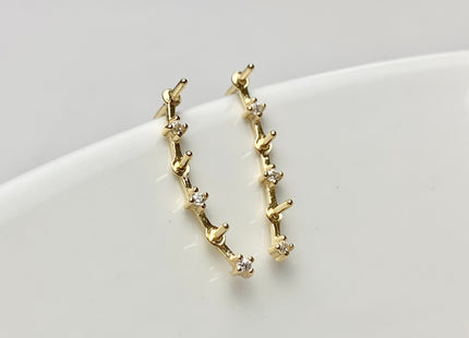 One Pair 925 Sterling Silver/Gold Earring Setting With CZ Genuine 925 Sterling Silver Earring Hook Findings For Half Drilled Pearls #10348-N