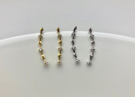 One Pair 925 Sterling Silver/Gold Earring Setting With CZ Genuine 925 Sterling Silver Earring Hook Findings For Half Drilled Pearls #10348-N