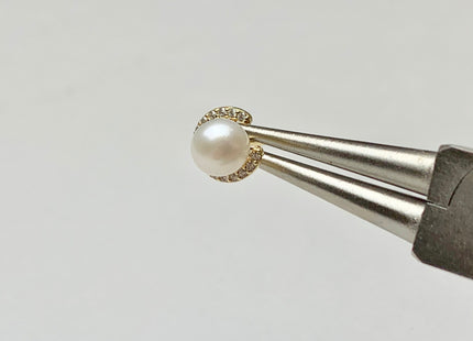 One Pair 925 Sterling Silver/Gold Earring Setting With CZ Letter C Shape Earring Stud Findings For Half Drilled Pearls #10348-O