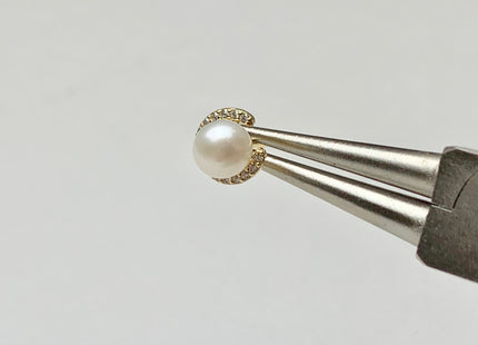 One Pair 925 Sterling Silver/Gold Earring Setting With CZ Letter C Shape Earring Stud Findings For Half Drilled Pearls #10348-O