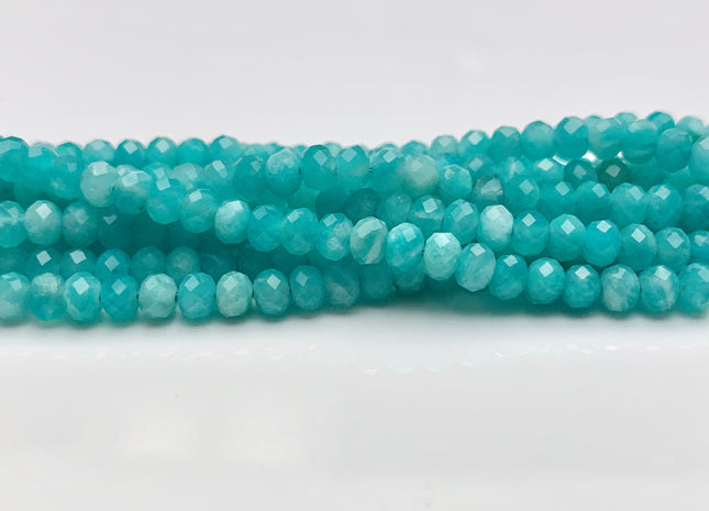 3x4 mm AAA Natural Color Micro Faceted Rondelle Amazonite Gemstone Beads Natural Blue Micro Faceted Rondelle Amazonite Loose Beads # 2343