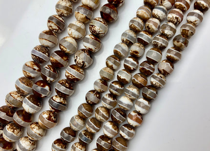 6mm 8mm 10mm AAA DZI Tibetan Agate Faceted Round Dark Brown And White Color Agate High Quality Gemstone Loose Beads #2352