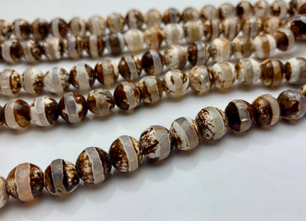 6mm 8mm 10mm AAA DZI Tibetan Agate Faceted Round Dark Brown And White Color Agate High Quality Gemstone Loose Beads #2352