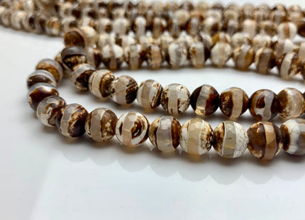 6mm 8mm 10mm AAA DZI Tibetan Agate Faceted Round Dark Brown And White Color Agate High Quality Gemstone Loose Beads #2352