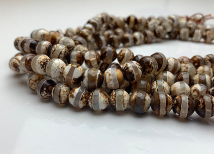 6mm 8mm 10mm AAA DZI Tibetan Agate Faceted Round Dark Brown And White Color Agate High Quality Gemstone Loose Beads #2352