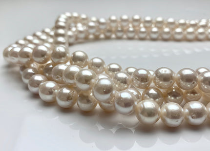 9.5-10mm AAA Extra Shiny Natural White Off Round Freshwater Pearl Beads Genuine Natural Pearl Beads, High Luster White Bridal Pearls #1576