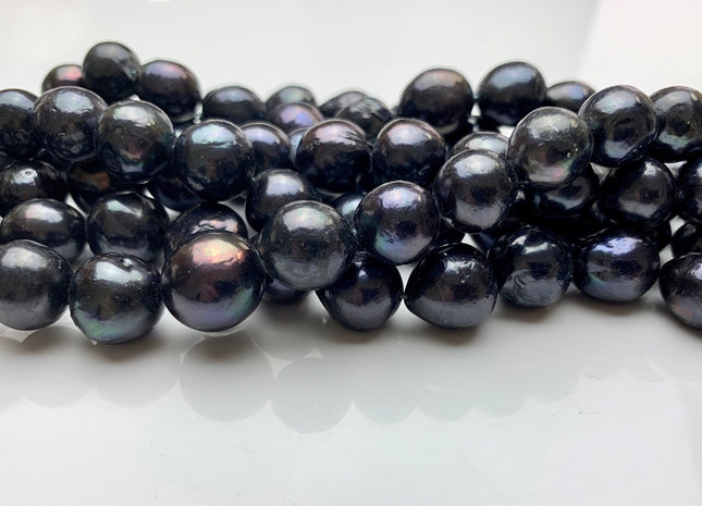 12-14 mm Black Peacock Color Edison Baroque Pearls Off-Round Shape Genuine Dark Peacock Color Edison Pearl Beads #1864