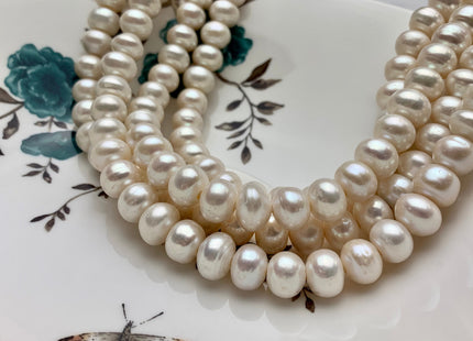 7x11mm AA Large Hole Button/Rondelle Natural White Freshwater Pearl Beads Hole 2.2 mm, Genuine White Cultured Freshwater Pearls #1059