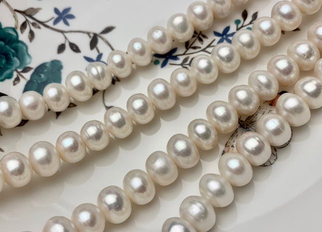 7x11mm AA Large Hole Button/Rondelle Natural White Freshwater Pearl Beads Hole 2.2 mm, Genuine White Cultured Freshwater Pearls #1059