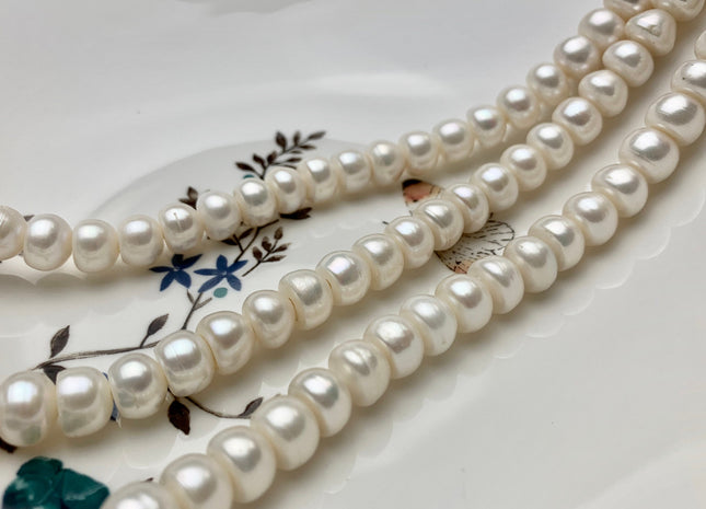 8mm 10mm Large Hole Round Button Natural White Freshwater Pearl Beads Hole 2.2 mm Genuine Natural White Rondelle Freshwater Pearls #1865