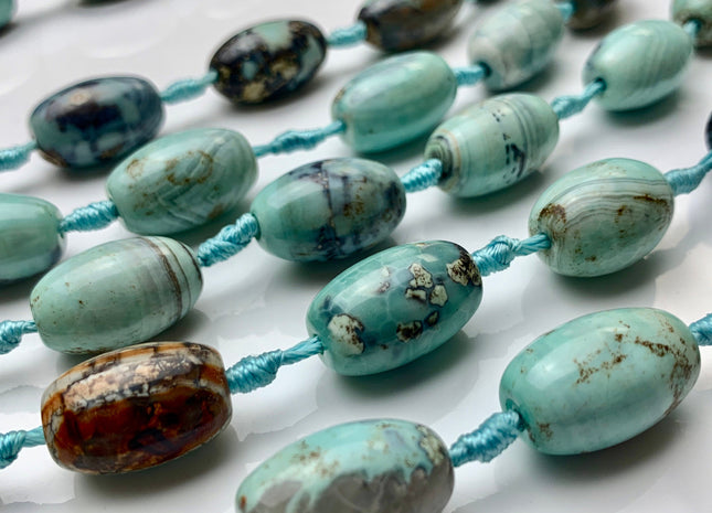13-18x22 mm Natural Color Smooth Barrel Shape Dragon Skin Agate Gemstone Beads Natural Blue Green Color Agate Gemstone Beads. #2369
