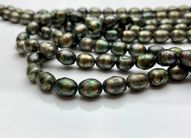 7x9 mm AA Olive Green Color Faceted Rice/Oval Freshwater Pearl Beads Limited Edition Genuine Faceted Rice Pearl Beads #1873
