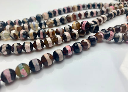 6 mm 8 mm 10 mm 12 mm DZI Tibetan Agate Faceted Round Black Pink And White Color Tibetan Agate Gemstone Loose Beads #2379