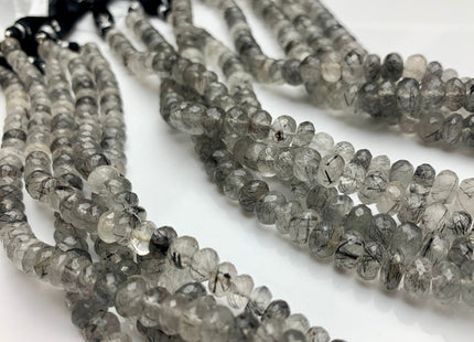 8mm 9mm 10mm AAA Gorgeous 100% Natural Black Rutilated Quartz Faceted Rondelle Gemstone Beads Top Quality Black Rutile Quartz 8 Inches# 2481