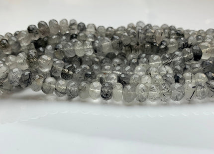 8mm 9mm 10mm AAA Gorgeous 100% Natural Black Rutilated Quartz Faceted Rondelle Gemstone Beads Top Quality Black Rutile Quartz 8 Inches# 2481