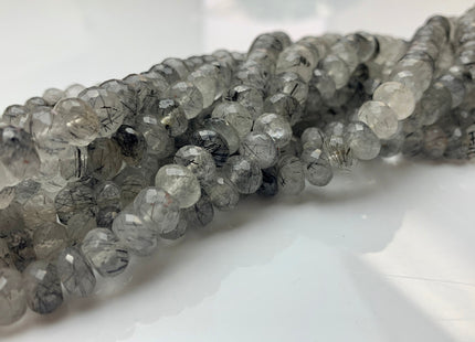 8mm 9mm 10mm AAA Gorgeous 100% Natural Black Rutilated Quartz Faceted Rondelle Gemstone Beads Top Quality Black Rutile Quartz 8 Inches# 2481