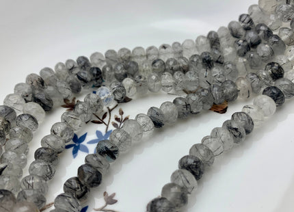 8mm 9mm 10mm AAA Gorgeous 100% Natural Black Rutilated Quartz Faceted Rondelle Gemstone Beads Top Quality Black Rutile Quartz 8 Inches# 2481