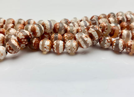 6mm 8mm AAA DZI Tibetan Agate Faceted Round Orange Brown And White Color Agate High Quality Agate Gemstone Loose Beads #2385