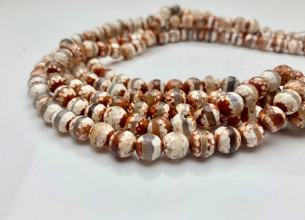 6mm 8mm AAA DZI Tibetan Agate Faceted Round Orange Brown And White Color Agate High Quality Agate Gemstone Loose Beads #2385