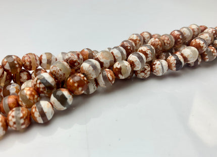 6mm 8mm AAA DZI Tibetan Agate Faceted Round Orange Brown And White Color Agate High Quality Agate Gemstone Loose Beads #2385