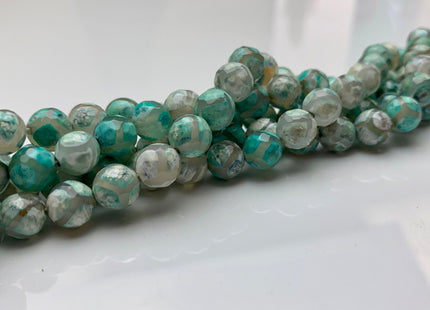 8 mm 10 mm DZI Tibetan Agate Faceted Round Aqua Green And White Color Football Agate Gemstone Loose Beads 15 Inches Strand #2388