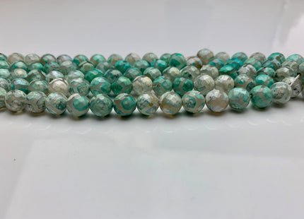8 mm 10 mm DZI Tibetan Agate Faceted Round Aqua Green And White Color Football Agate Gemstone Loose Beads 15 Inches Strand #2388
