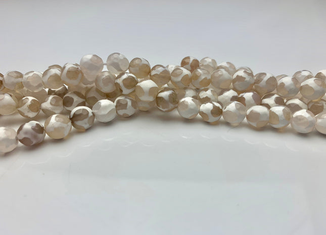 8 mm DZI Tibetan Agate Faceted Round Multi Beige And White Color Football Agate Gemstone Loose Beads #2387