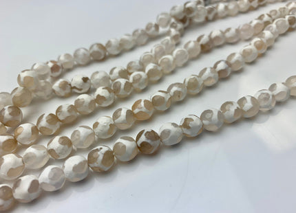 8 mm DZI Tibetan Agate Faceted Round Multi Beige And White Color Football Agate Gemstone Loose Beads #2387