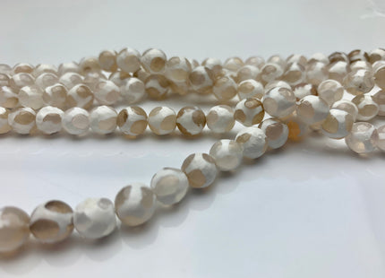 8 mm DZI Tibetan Agate Faceted Round Multi Beige And White Color Football Agate Gemstone Loose Beads #2387