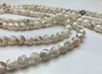 8 mm DZI Tibetan Agate Faceted Round Multi Beige And White Color Football Agate Gemstone Loose Beads #2387