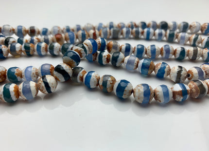 6mm 8mm 10mm DZI Tibetan Agate Faceted Round Blue And White Color Tibetan Agate Gemstone Loose Beads #2393