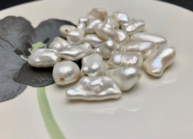 One Piece 11x15-20 mm AAA Large Hole Natural White Biwa Stick Pearl Beads Hole Size 2.2 mm Genuine High Luster Large Hole Biwa Pearl #1673