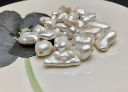 One Piece 11x15-20 mm AAA Large Hole Natural White Biwa Stick Pearl Beads Hole Size 2.2 mm Genuine High Luster Large Hole Biwa Pearl #1673