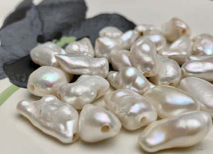 One Piece 11x15-20 mm AAA Large Hole Natural White Biwa Stick Pearl Beads Hole Size 2.2 mm Genuine High Luster Large Hole Biwa Pearl #1673