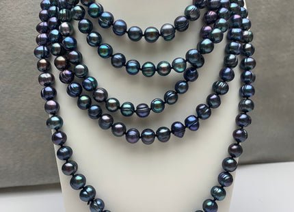 40 Inches Hand Knotted 9-10 mm Potato Peacock Color Freshwater Pearl Necklaces Long Pearl Necklace #1677